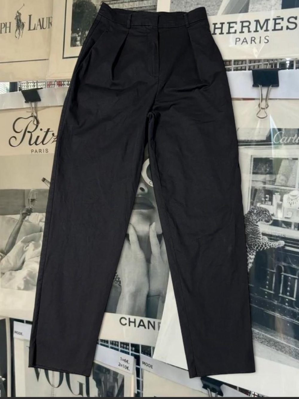 Max Mara Studio black cotton & elastane pleated tailored trousers in a US 6